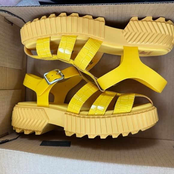Sorel Ona Fisherman Sandals Yellow Ray Pilsner Size 8.5 9 Leather Platform - Picture 4 of 6
